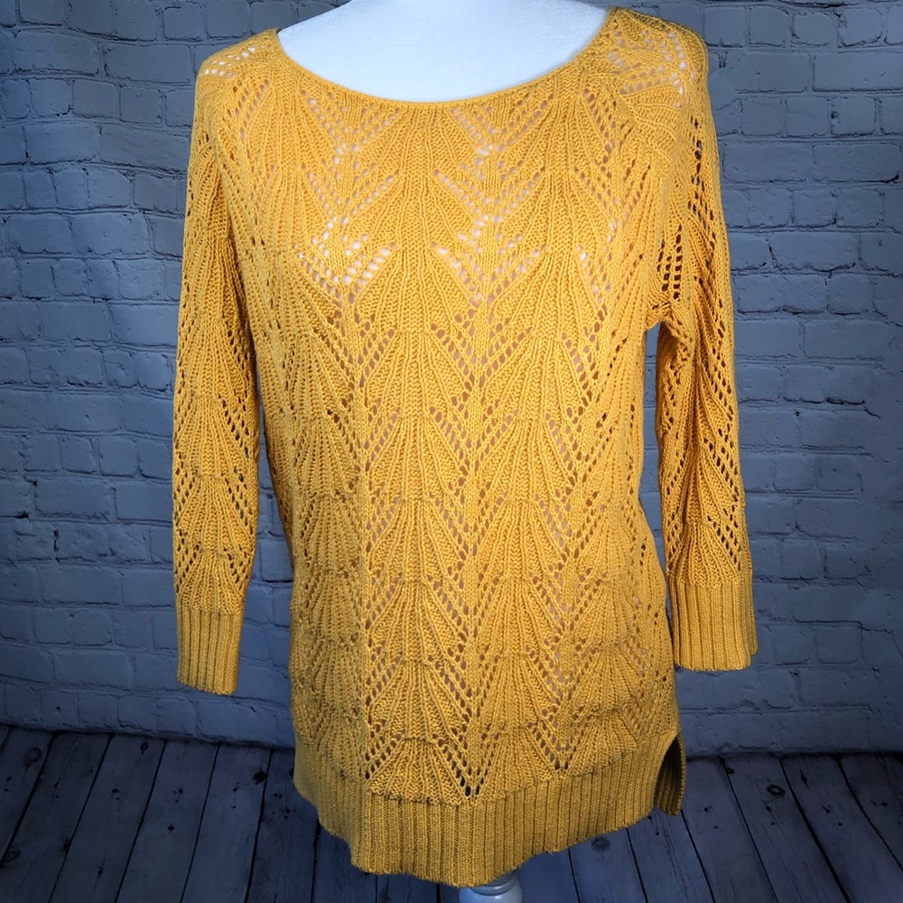 St John’s Bay mustard yellow seashell knit sweater